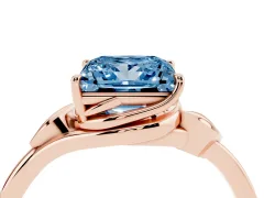 Fancy Blue Princess Cut Diamond Solitaire Ring Set in Rose gold with Polished Twist Band