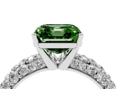 Fancy Green Asscher Cut Diamond Pavé Band Solitaire Ring Set in Silver with Close-Set Accent Stones and Prong Setting