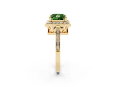 Fancy Green Princess Cut Diamond Halo Ring Set in Yellow gold with Accent-Lined Split Shank and Prong Setting