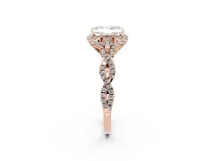 Radiant Cut Diamond Halo Twist Band Solitaire Ring Set in Rose gold with Prong-Set Center Stone