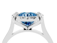 Fancy Blue Round Cut Diamond Cluster Halo Solitaire Ring Set in Silver with Prong Setting