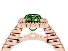 Fancy Green Radiant Cut Diamond Halo Ring Set in Rose gold with Pavé Milgrain Band