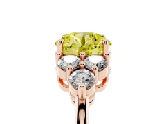 Fancy Yellow Round Cut Diamond Solitaire Ring Set in Rose gold with Cluster Accents on Each Side