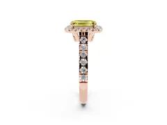 Fancy Yellow Emerald Cut Diamond Halo Engagement Ring Set in Rose gold with Pavé Band and Prong-Set Center