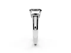 Fancy Black Emerald Cut Diamond Three-Stone Ring Set in Silver with Plain Polished Band