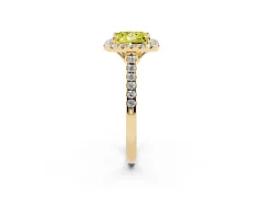 Fancy Yellow Princess Cut Diamond Pavé Halo Engagement Ring Set in Yellow gold with Pavé Band and Prong Setting