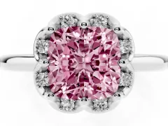 Fancy Pink Cushion Cut Diamond Round Cluster Halo Ring Set in White gold with Solitaire Band and Prong Setting
