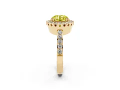 Fancy Yellow Round Cut Diamond Halo Ring Set in Yellow gold with Pavé Shank and Prong Setting