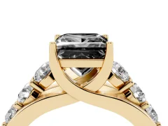 Fancy Black Princess Cut Diamond Pavé Engagement Ring Set in Yellow gold with Prong Setting