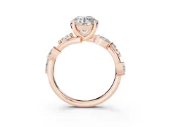 Round Cut Diamond Solitaire Ring Set in Rose gold with Twisted Marquise Accent Band