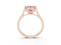 Fancy Pink Emerald Cut Diamond Cluster Halo Solitaire Ring Set in Rose gold with Prong Setting