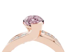 Fancy Pink Marquise Cut Diamond Solitaire Ring Set in Rose gold with Channel Set Split Shank and Tension Prongs