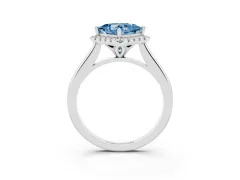 Fancy Blue Princess Cut Diamond Halo Engagement Ring Set in White gold with Pavé Band and Rising Shoulders