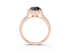 Fancy Black Round Cut Diamond Halo Engagement Ring Set in Rose gold with Round Pavé Shoulders and Heart Gallery