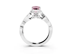 Fancy Pink Emerald Cut Diamond Vine Band Solitaire Ring Set in White gold with Milgrain Prong Setting