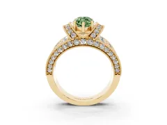 Fancy Green Marquise Cut Diamond Milgrain Halo Pavé Engagement Ring Set in Yellow gold with Prong Setting