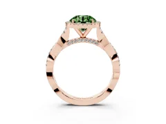 Fancy Green Round Cut Diamond Halo Twist Band Solitaire Ring Set in Rose gold with Prong Setting