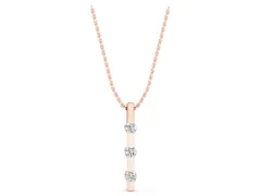 Three-Stone Round Diamond Bar Pendant Set in Rose gold with Channel Setting