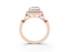Asscher Cut Diamond Halo Engagement Ring Set in Rose gold with Twisted Band and Prong Setting