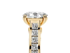Oval Cut Diamond Channel Set Solitaire Engagement Ring Set in Yellow gold with Prong Setting