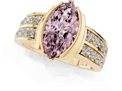 Fancy Pink Marquise Cut Diamond Wide Channel Set Band Ring Set in Yellow gold with Bezel Setting