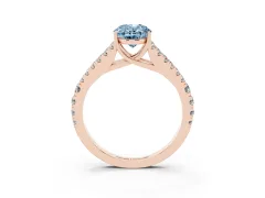 Fancy Blue Oval Cut Diamond Split Shank Pavé Engagement Ring Set in Rose gold with Prong-Held Center Stone
