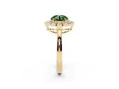 Fancy Green Round Cut Diamond Halo Cluster Engagement Ring Set in Yellow gold with Solitaire Band and Prong Setting