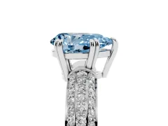 Fancy Blue Pear Cut Diamond Solitaire Ring Set in White gold with Multi-Row Round Pavé Band and Prong Setting