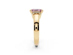 Fancy Pink Emerald Cut Diamond Pavé Band Solitaire Ring Set in Yellow gold with Prong Setting