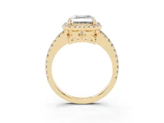 Asscher Cut Diamond Halo Ring Set in Yellow gold with Pavé Shoulders and Halo-Framed Center