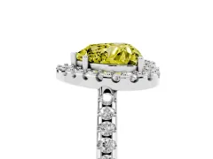 Fancy Yellow Heart Cut Diamond Pavé Halo Ring Set in White gold with Prong Setting