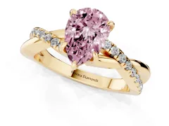 Fancy Pink Pear Cut Diamond Twisted Pavé Band Ring Set in Yellow gold with Prong Setting