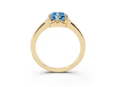Fancy Blue Cushion Cut Diamond Round Cluster Halo Ring Set in Yellow gold with Solitaire Band and Prong Setting