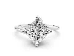 Princess Cut Diamond Solitaire Engagement Ring Set in Silver with Classic Plain Band