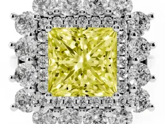 Fancy Yellow Princess Cut Diamond Floral Double Halo Ring Set in Silver with Round Petals