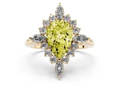 Fancy Yellow Pear Cut Diamond Cluster Halo Ring Set in Yellow gold with Marquise and Round Accents