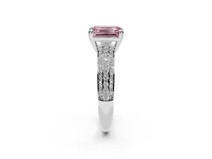 Fancy Pink Emerald Cut Diamond Solitaire Ring Set in Silver with Multi-Row Round Pavé Band and Prong Setting