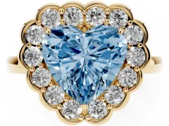 Fancy Blue Heart Cut Diamond Halo Cluster Engagement Ring Set in Yellow gold with Solitaire Band and Prong Setting