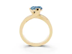 Fancy Blue Heart Cut Diamond Solitaire Ring Set in Yellow gold with Channel Set Split Shank and Tension Prongs