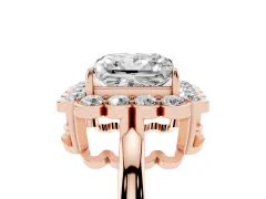 Princess Cut Diamond Halo Cluster Engagement Ring Set in Rose gold with Solitaire Band and Prong Setting