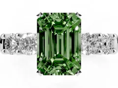 Fancy Green Emerald Cut Diamond Five-Stone Prong Set Engagement Ring Set in Platinum with Channel Band