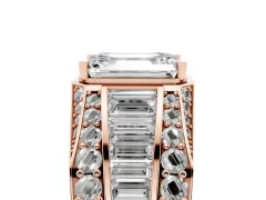 Emerald Cut Diamond Mens Ring Set in Rose gold with Baguette and Round Side Stones