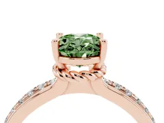 Fancy Green Oval Cut Diamond Solitaire Ring Set in Rose gold with Channel Set Band and Prong Setting