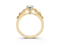 Emerald Cut Diamond Solitaire Ring Set in Yellow gold with Leaf Motif Band