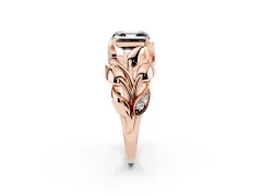 Fancy Black Asscher Cut Diamond Leaf-Inspired Engagement Ring Set in Rose gold with Round Accents