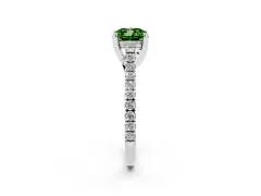Fancy Green Cushion Cut Diamond Solitaire Ring Set in Silver with Brilliant Pavé Band and Prong Setting
