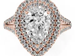 Pear Cut Diamond Double Halo Ring Set in Rose gold with Pavé Band
