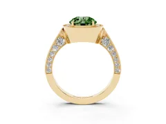 Fancy Green Round Cut Diamond Halo Engagement Ring Set in Yellow gold with Accent Split Shank Band