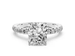 Radiant Cut Diamond Pavé Solitaire Engagement Ring Set in Silver with Prong Setting