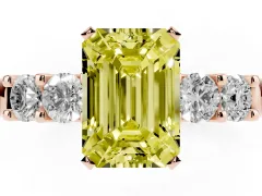Fancy Yellow Emerald Cut Diamond Five-Stone Prong Set Engagement Ring Set in Rose gold with Channel Band